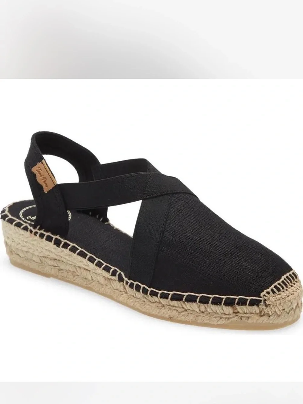Black Espadrille Slingback Wedge Flats for Women